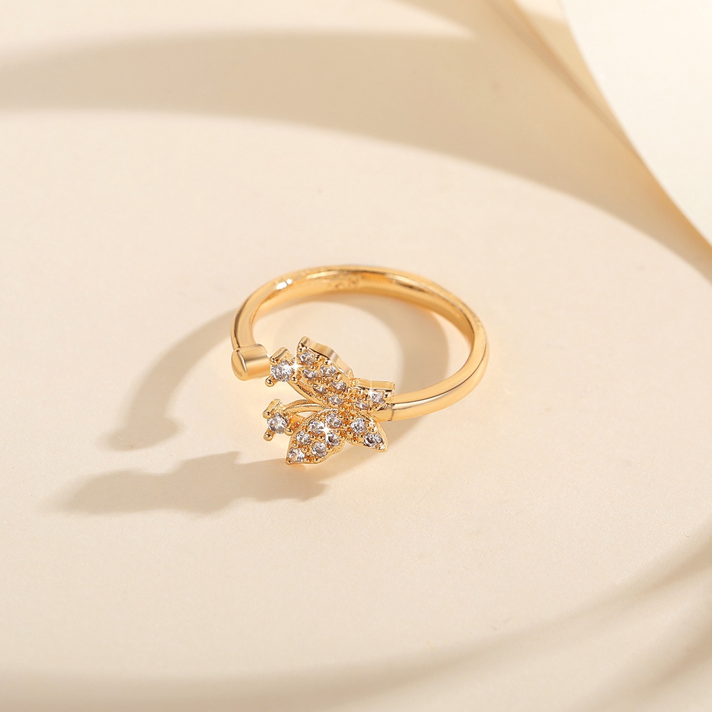 Y692 【COD】 Cincin Kupu-Kupu Adjustable Titanium Kristal Emas Fashion Wanita Perhiasan Rings