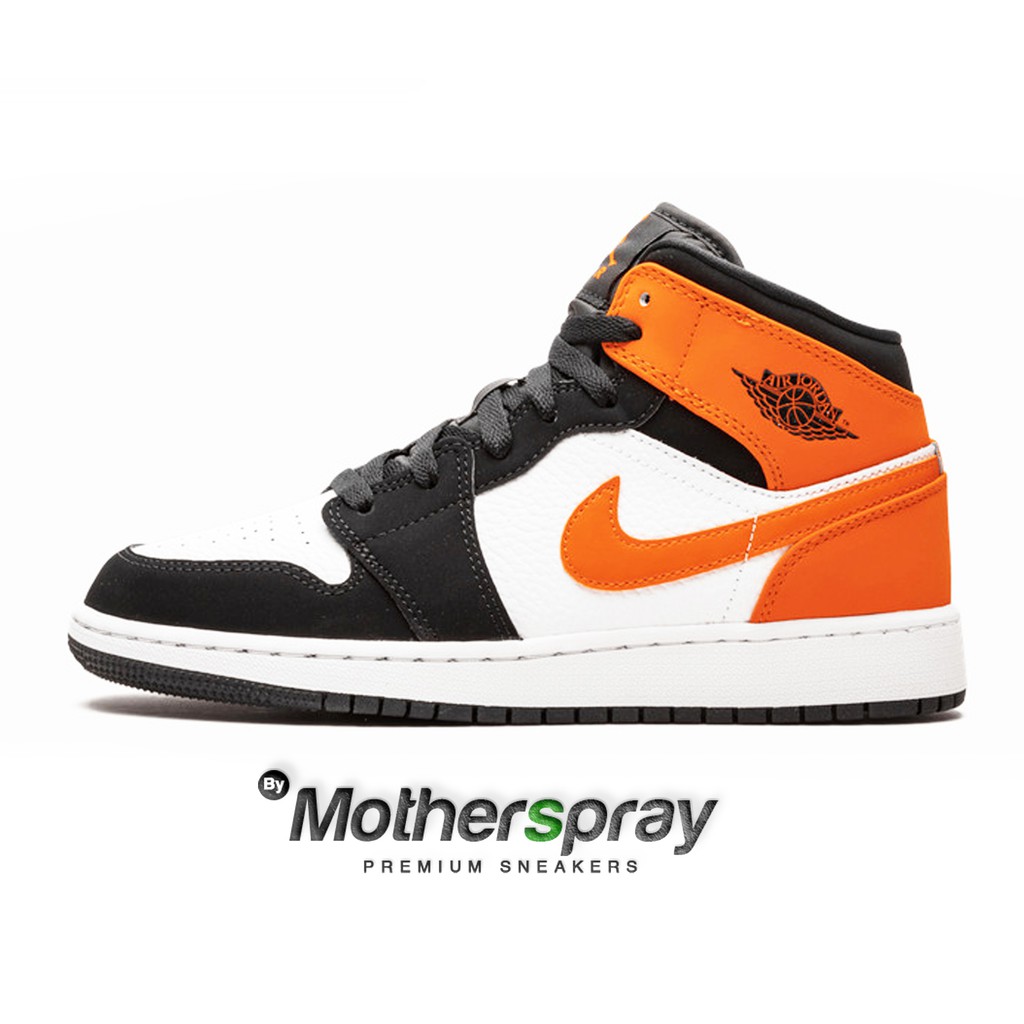 black orange and white jordan 1s