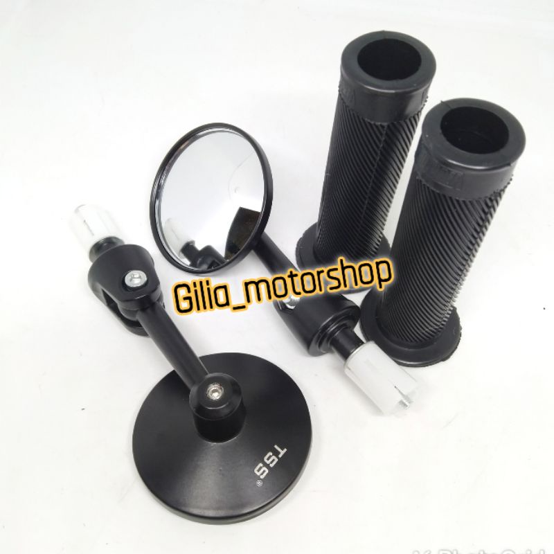 Handgrip Bulu Premium Plus Spion Jalu Bulat Mirro Cembung Bar End Full Black Edition Universal Motor Vario,Vespa,mio,Beat dll