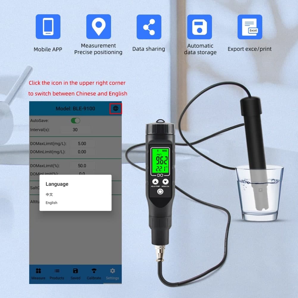 DO METER BLUETOOTH BLE9100 DISOLVED OXYGEN BLE-9100 PORTABLE 3IN1 KADAR OXYGEN DALAM AIR