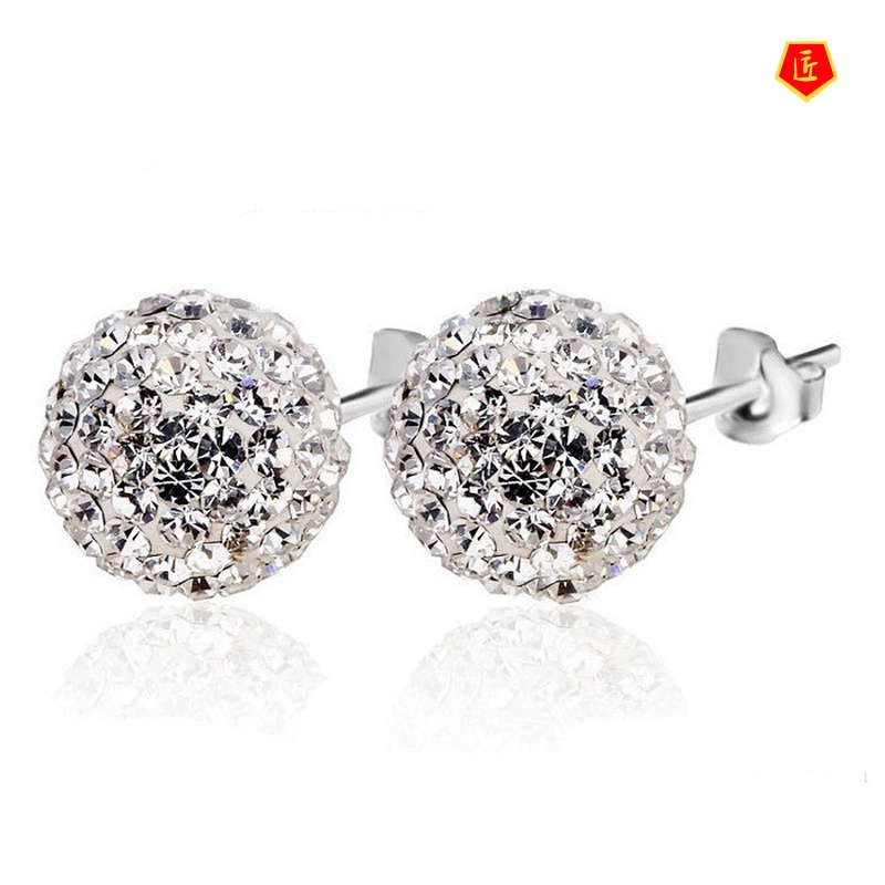 [Ready Stock]Full Diamond Silver Stud Earrings Fashion