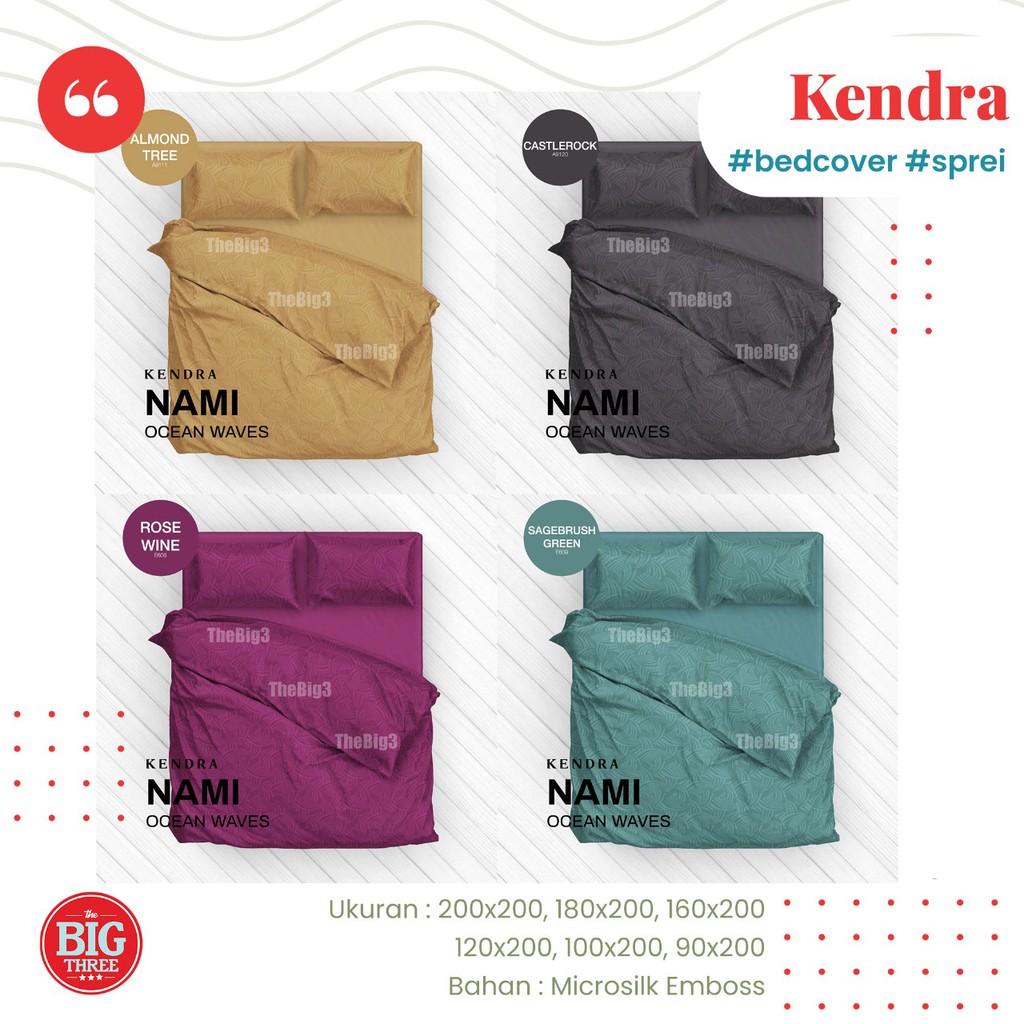 KENDRA Sprei Polos 120X200  Emboss warna MERAH PINK HIJAU COKLAT UNGU PUTIH Snow White Maroon Navy Hazelnut Jade Garden Captain Blue Sky Gray Limestone Castle Rock Lunar Sagebrush Green Nile - Jaquard Single 120 T20 SP TBT