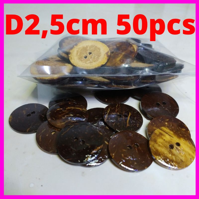 kancing batok kelapa pernis diameter 25mm 50pcs - kancing baju batok kelapa