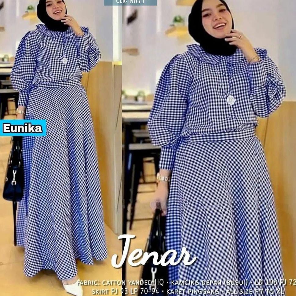 [PRODUK L9RRS] [ PROMO ] JENAR SET Fashion Muslim Setelan Muslim Wanita 2in1 Bahan Katun Kotak Kekin