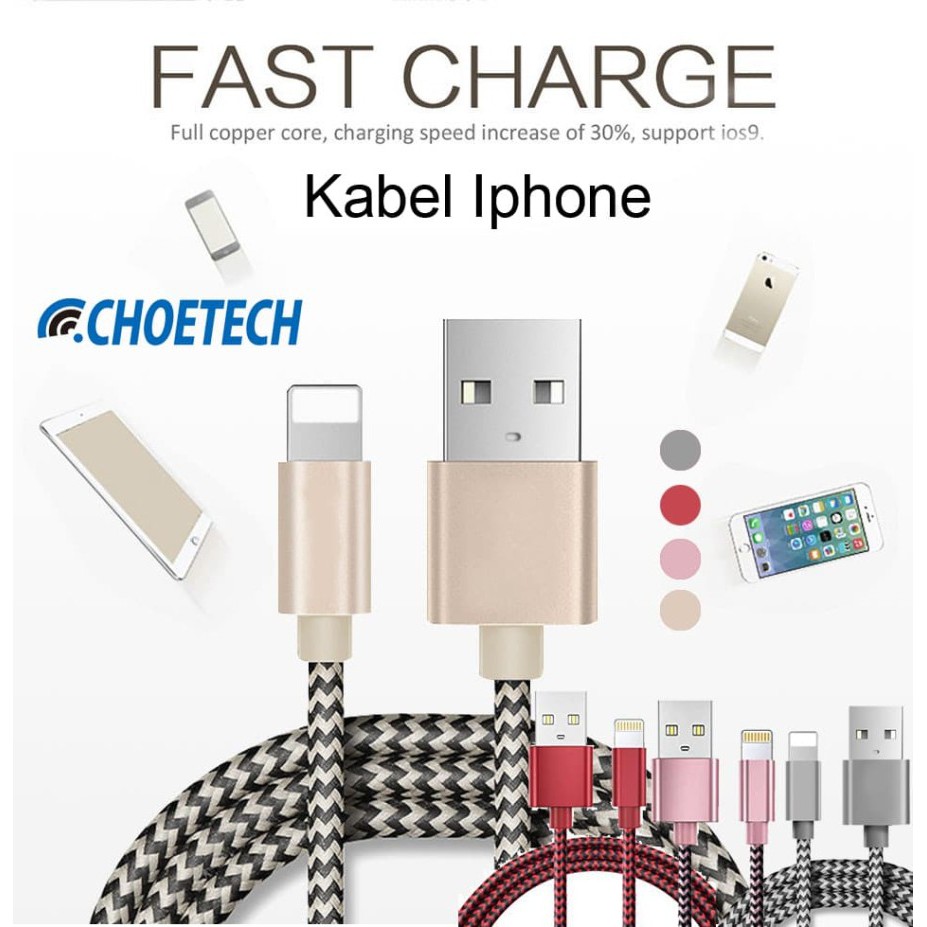 Cable usb lightning choetech ip006-10 data-charge 1m nylon for iphone ipad fast charging