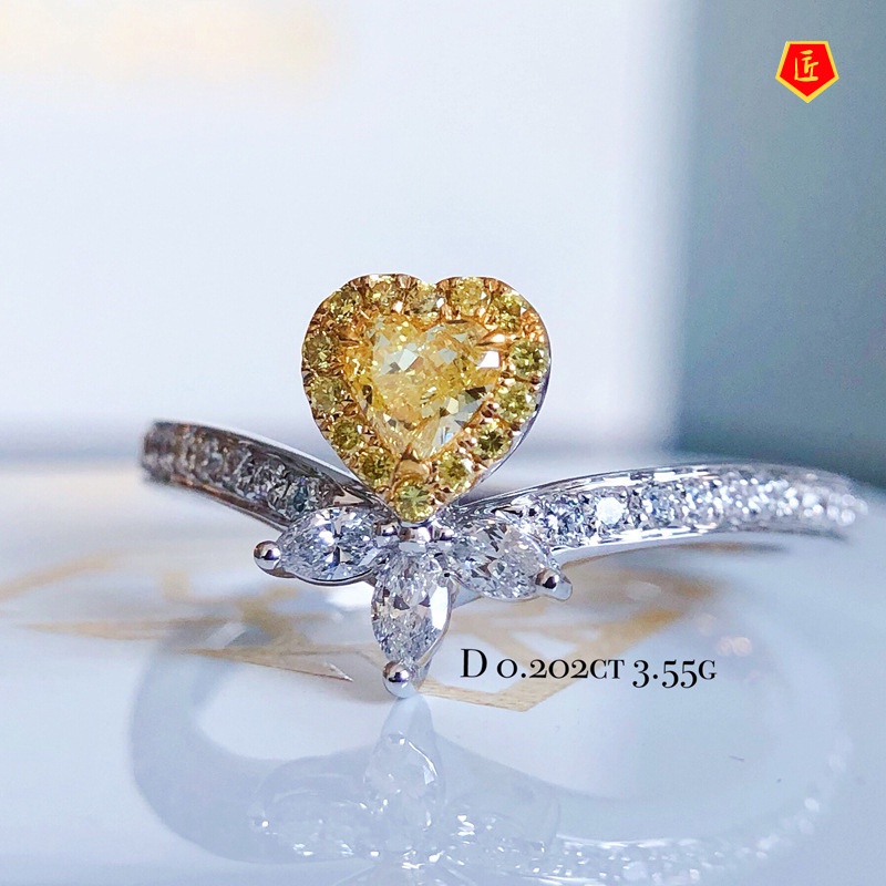 [Ready Stock]Fashion Simple Canary Citrine Heart-Shaped Ring