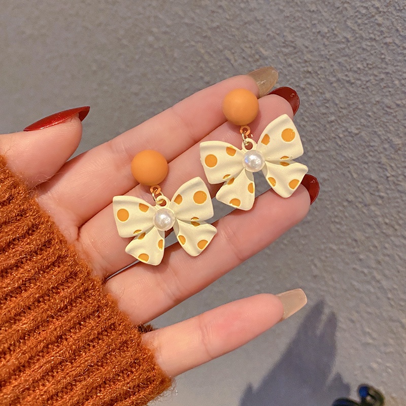 Anting Tusuk Bentuk Polkadot Orange Untuk Wanita Korea Aksesoris Telinga Lucu