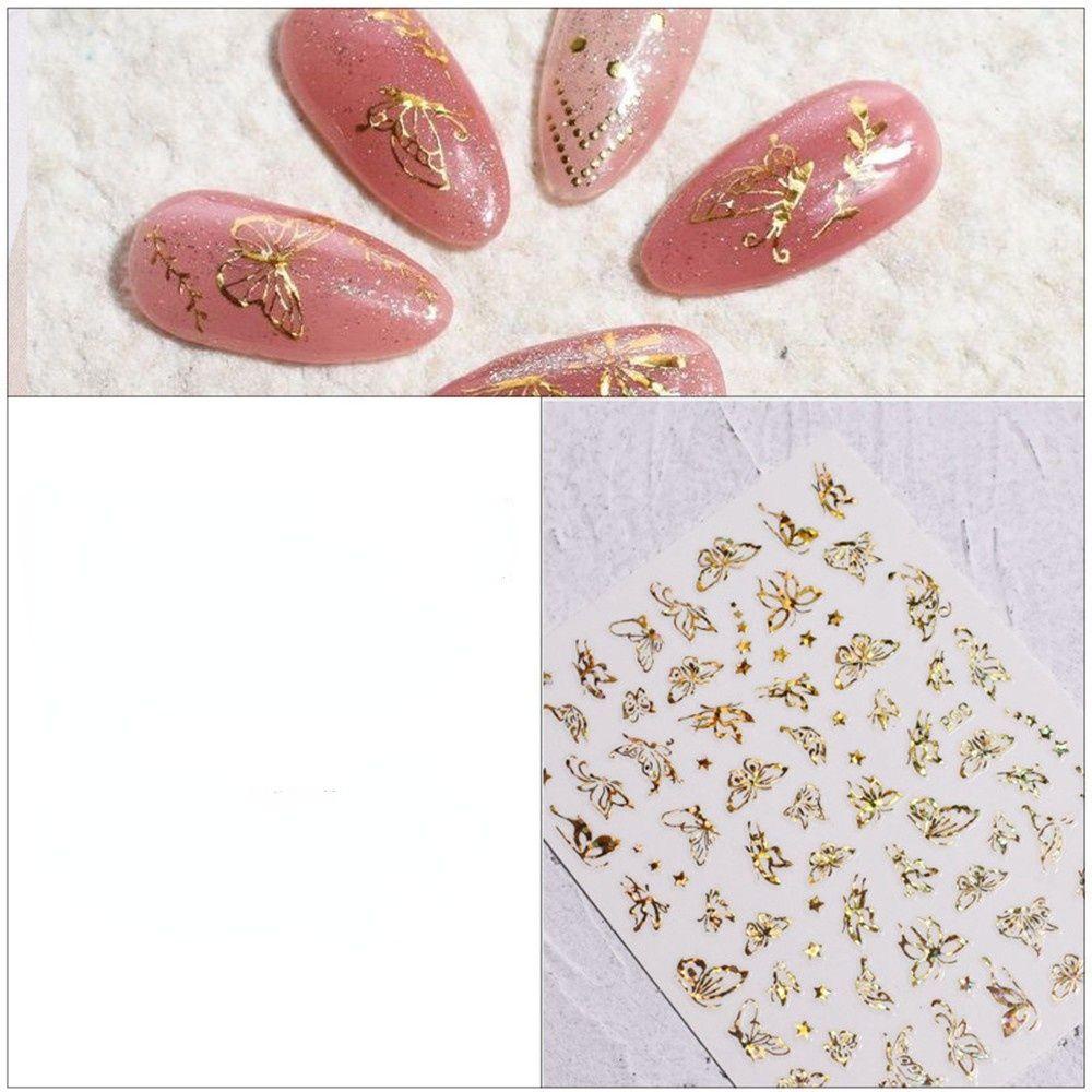 AUGUSTINA Agustina Perekat Stiker Kuku Glitter Kupu-Kupu Stamping Kuku Kecantikan DIY Stiker Kuku Hologram Nail Art Dekorasi