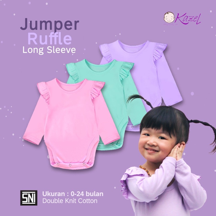 Kazel Ruffle Jumper Long Sleeve 3pcs Pakaian Anak Perempuan Baju Bayi Baru Lahir