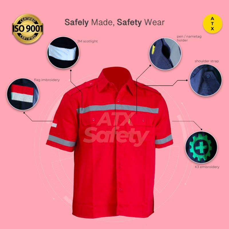 Wearpack Safety Baju Kerja Lapangan Lengan Pendek Merk ATX Merah