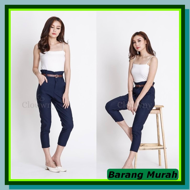 Kamila Kulot Basic Linen / Celana Wanita / Pants Kulot Kancing MI804 Clouwny - Moon Belt Pants - W