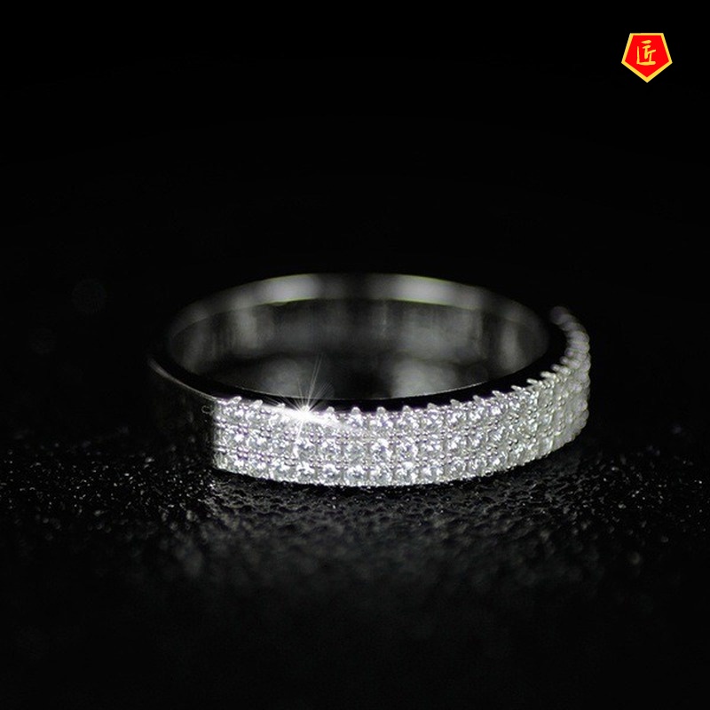 [Ready Stock]Classic Simple Three-Row Diamond Ring