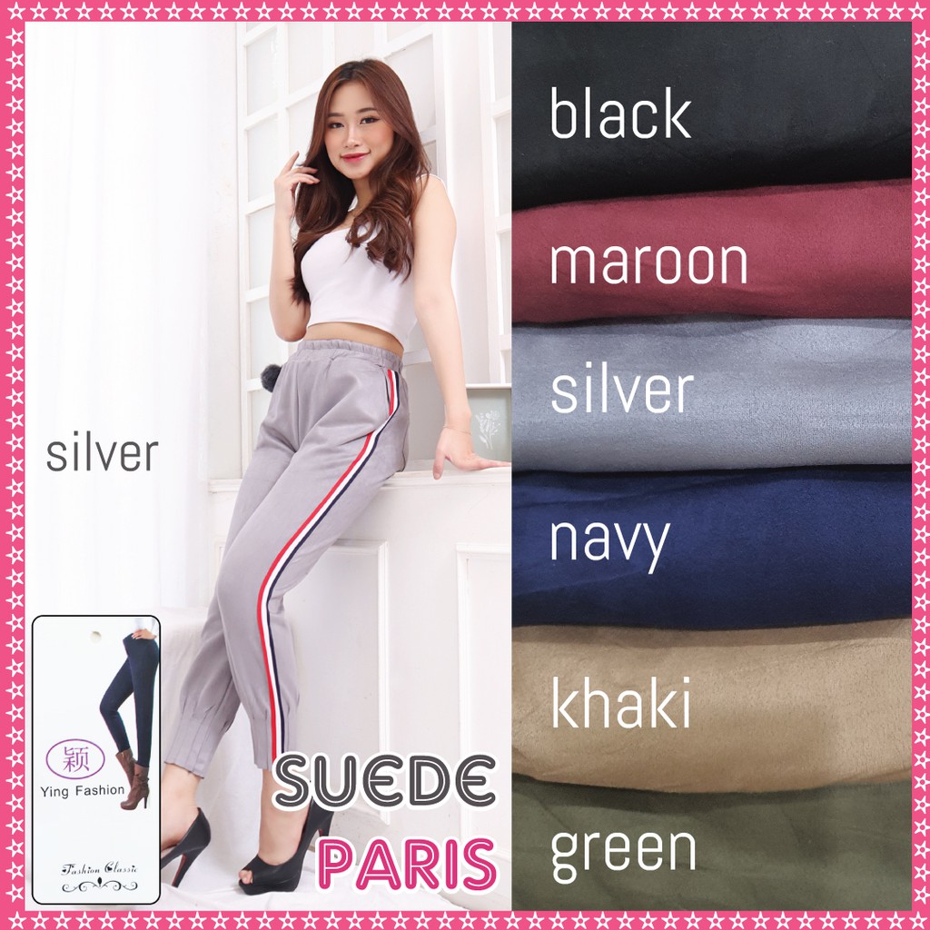 Celana Suede Pensil PARIS all size fits to XL / Suede Panjang Wanita import / Jogger Suede