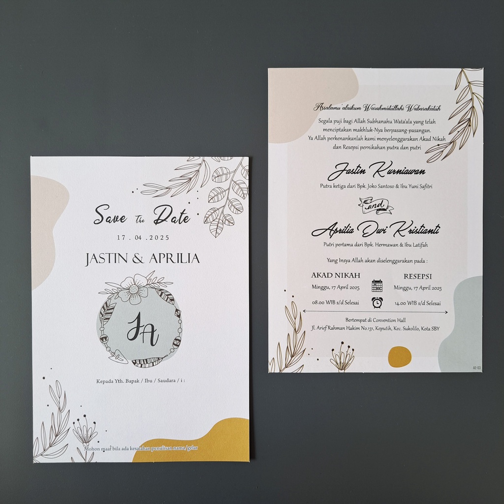 Jual undangan pernikahan aesthetic undangan satu lembar undangan