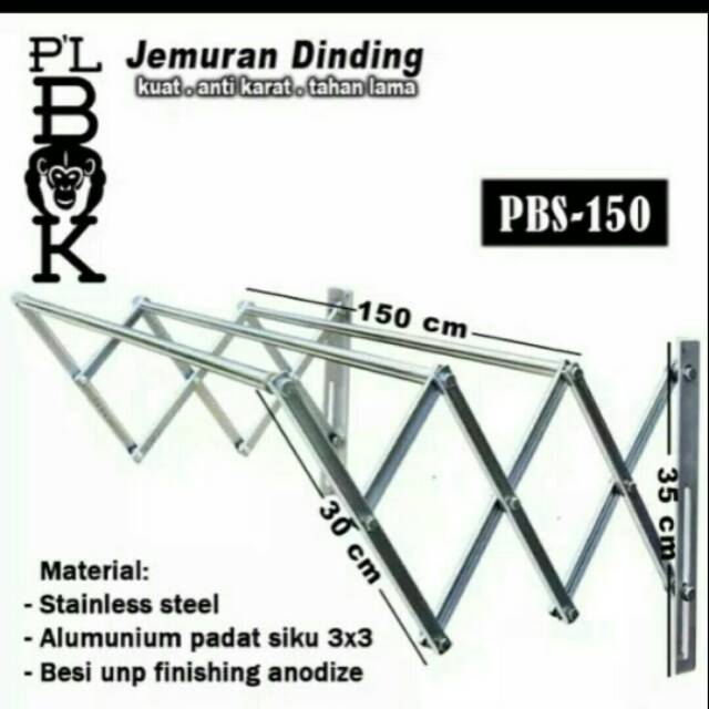 Jemuran Dinding Lipat Stainless Model Single Ukuran 150cm Anti Karat