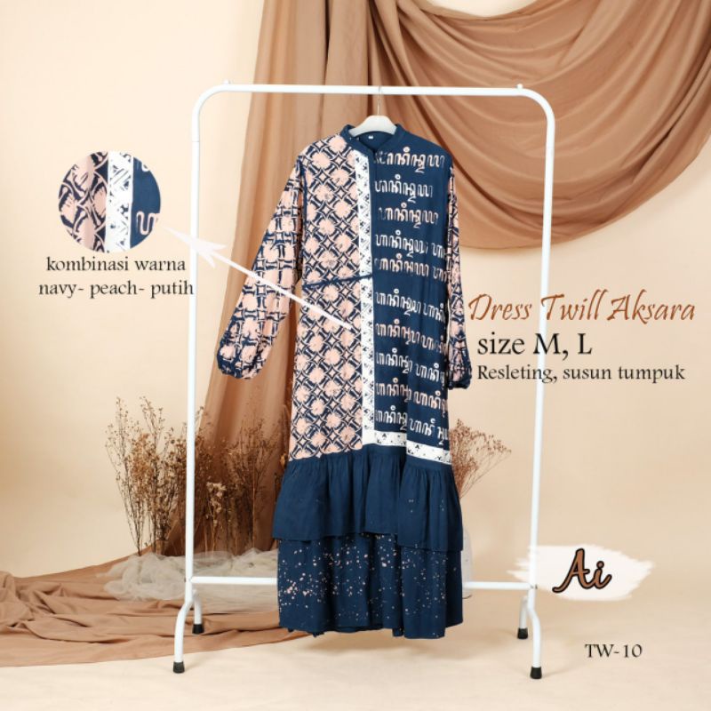 gamis twill aksara susun tumpuk murah