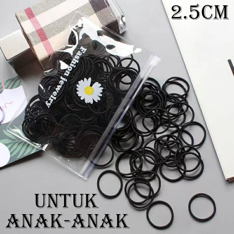 KARET RAMBUT ELASTIS ANAK-ANAK ISI 100 PCS FASHION JEWERLY FREE POUCH TRANSPARAN | IKATAN RAMBUT LEMBUT WARNA-WARNI ANAK KECIL WARNA SOFT