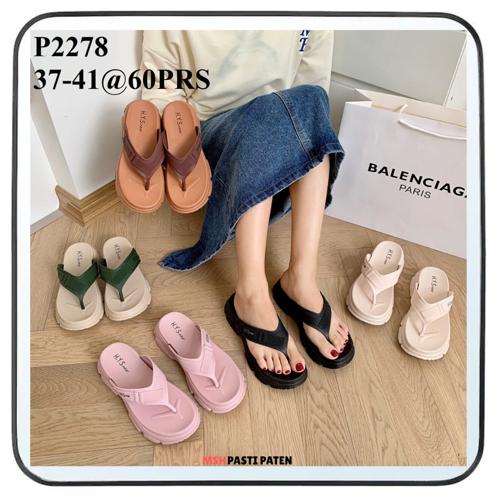 Sandal jepit wedges import wanita original hys Sendal flip flop