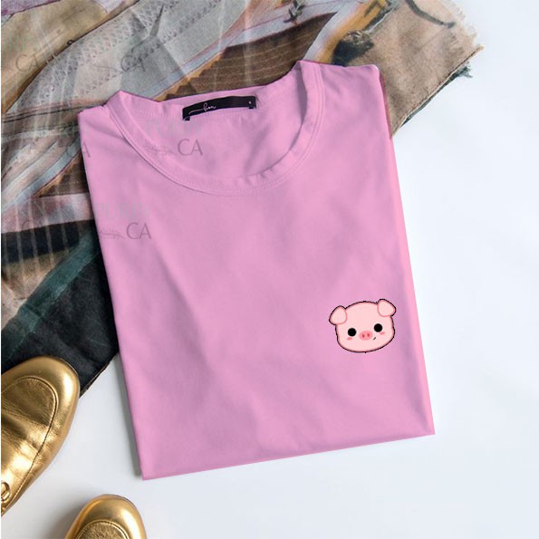 Baju Kaos Wanita Motif Piggy Saku Cute