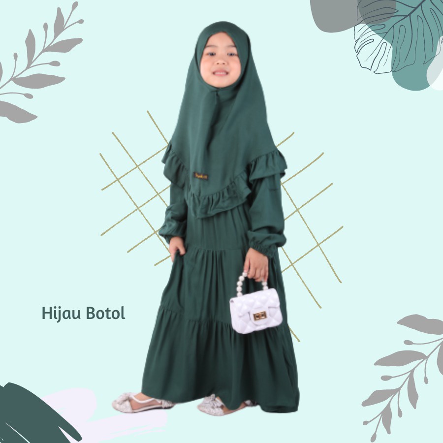 Set Gamis Rayya Anak Usia 1 2 Tahun Terbaru Bahan Adem Polos Murah Hijau Botol