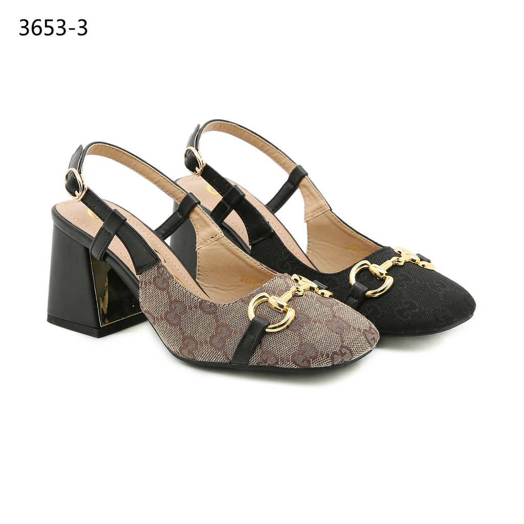 GC GG Canvas Horsebit Block Heels Shoes #3653-3