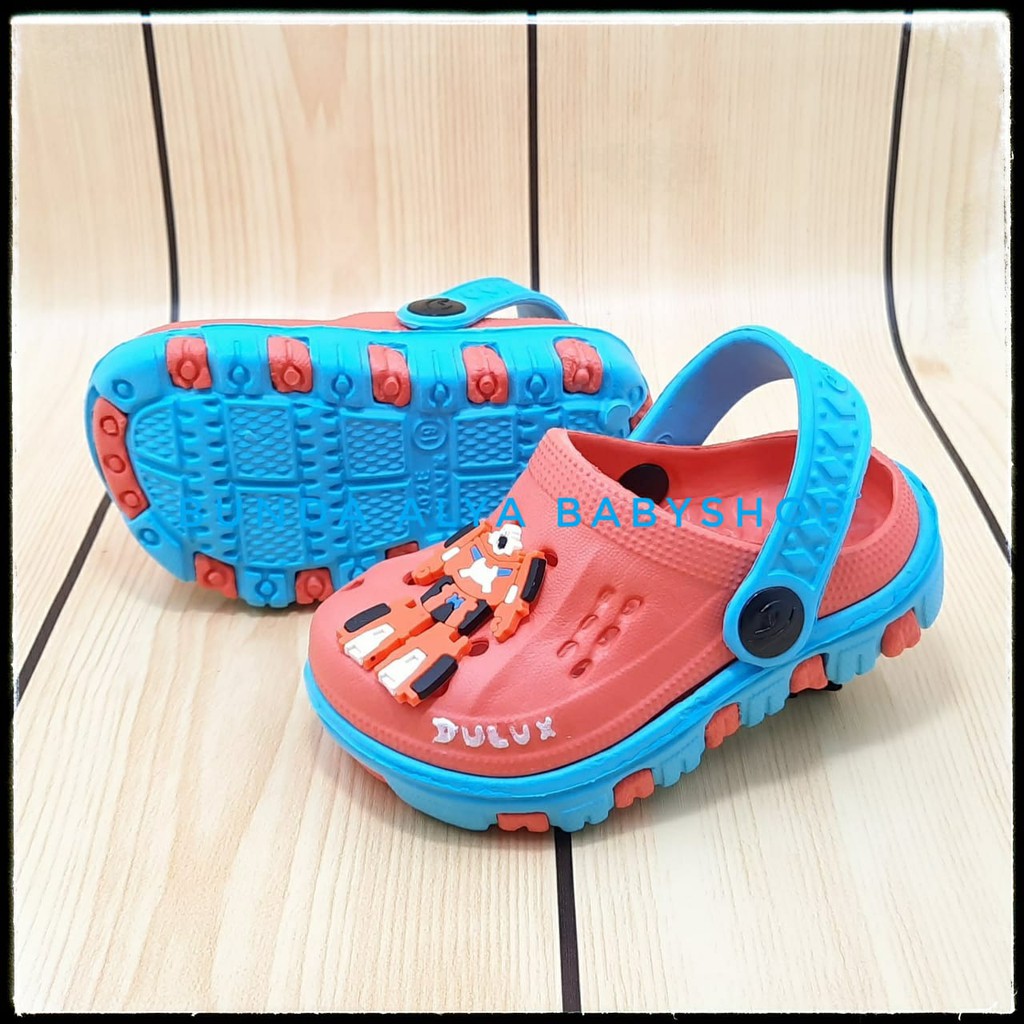 Sendal Anak Laki Laki Usia 6 Bulan 1 2 Tahun Karet Size 19 - 25 Robot ORANGE - Sepatu Sandal Anak Cowok Karet Anti Licin