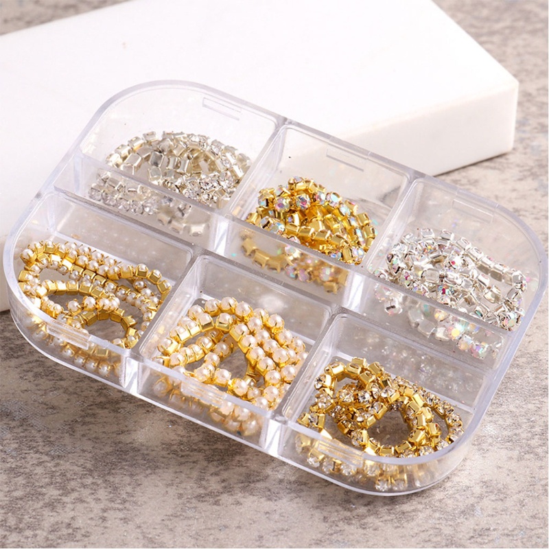 Siy 6pcs Rantai Berlian Imitasi 3d Bahan Metal Warna Silvergold Untuk Dekorasi Nail Art