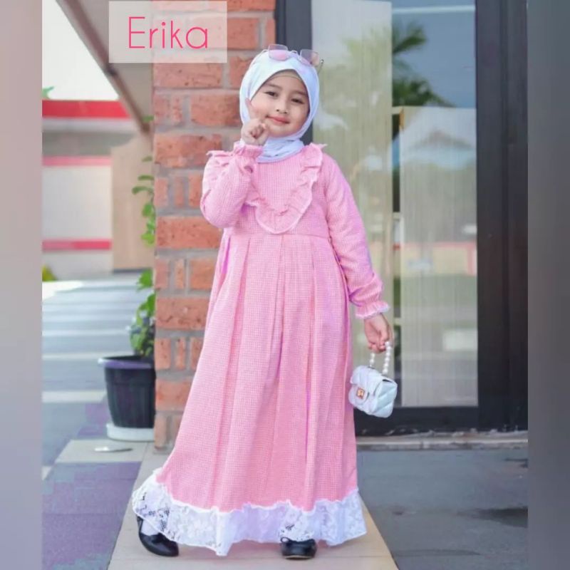 ERIKA DRESS KIDS KATUN SQUARE MIX BRUKAT/GAMIS MUSLIM ANAK 8-9 TAHUN MIX RENDA BRUKAT/FAR MOSLEMSTORE