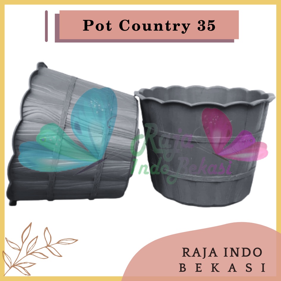 Sekarganes Pot Shallom Country 35 Hitam Pot Motif Gentong Kayu Tebal Cantik Pot Bunga Plastik Putih Besar Murah - Pot Motif Bambu