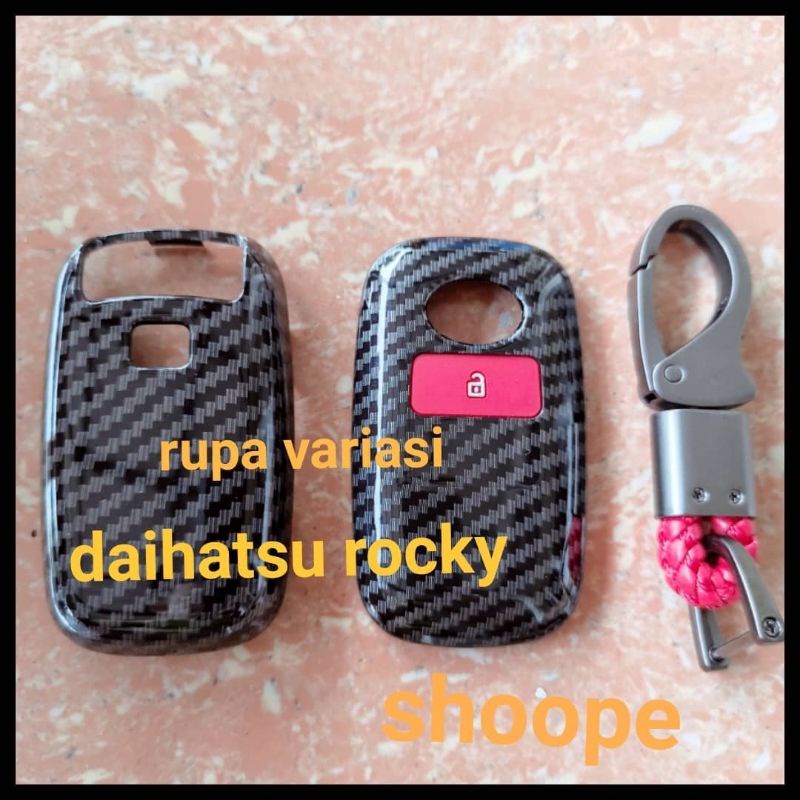 casing keras hardcase kunci remot mobil daihatsu rocky motif carbon + gantungan kunci