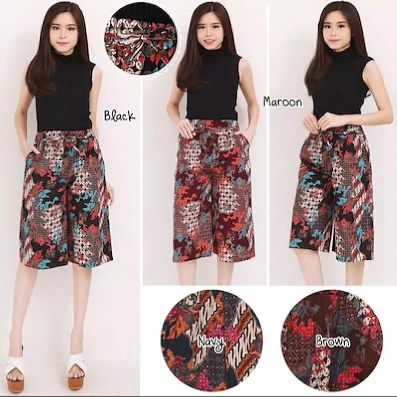 Celana Kulot Batik kain Katun stret mulur wanita remaja dan dewasa jumbo /clana bawah lutut 7/8 cewe