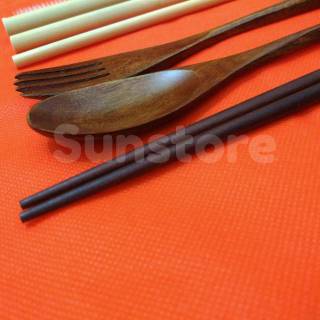 Paket 8 Pcs Sedotan Bambu Dan Sendok  Garpu Sumpit Kayu  