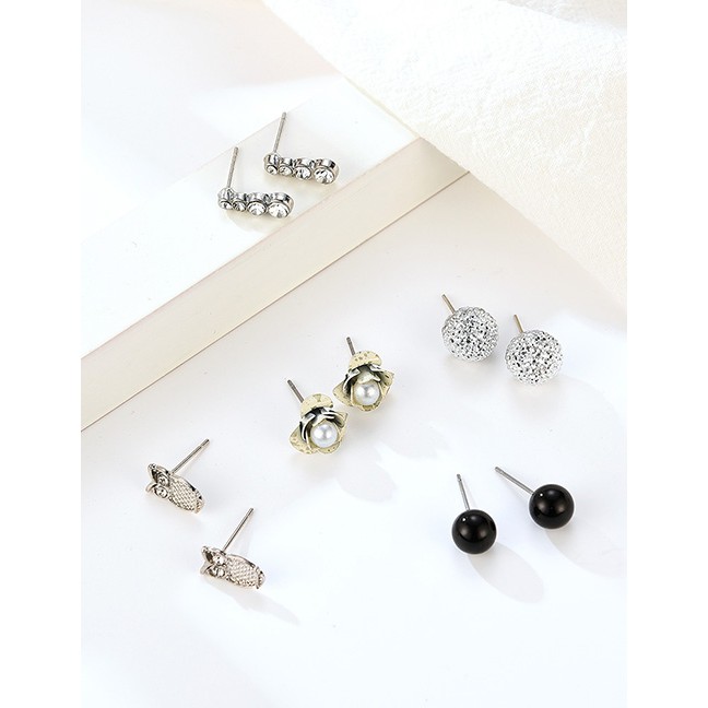 LRC Anting Set Fashion Color Red Lip Studded Alloy Stud Earring Set (30 Pairs) F70867