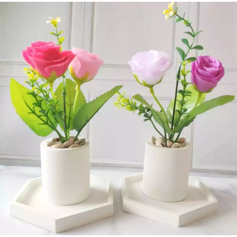 [ PROMO TERMURAH ] BUNGA ROTUS ARTIFICIAL TERMASUK POT SILINDER CONCRETE | DEKORASI RUMAH | BUNGA PL