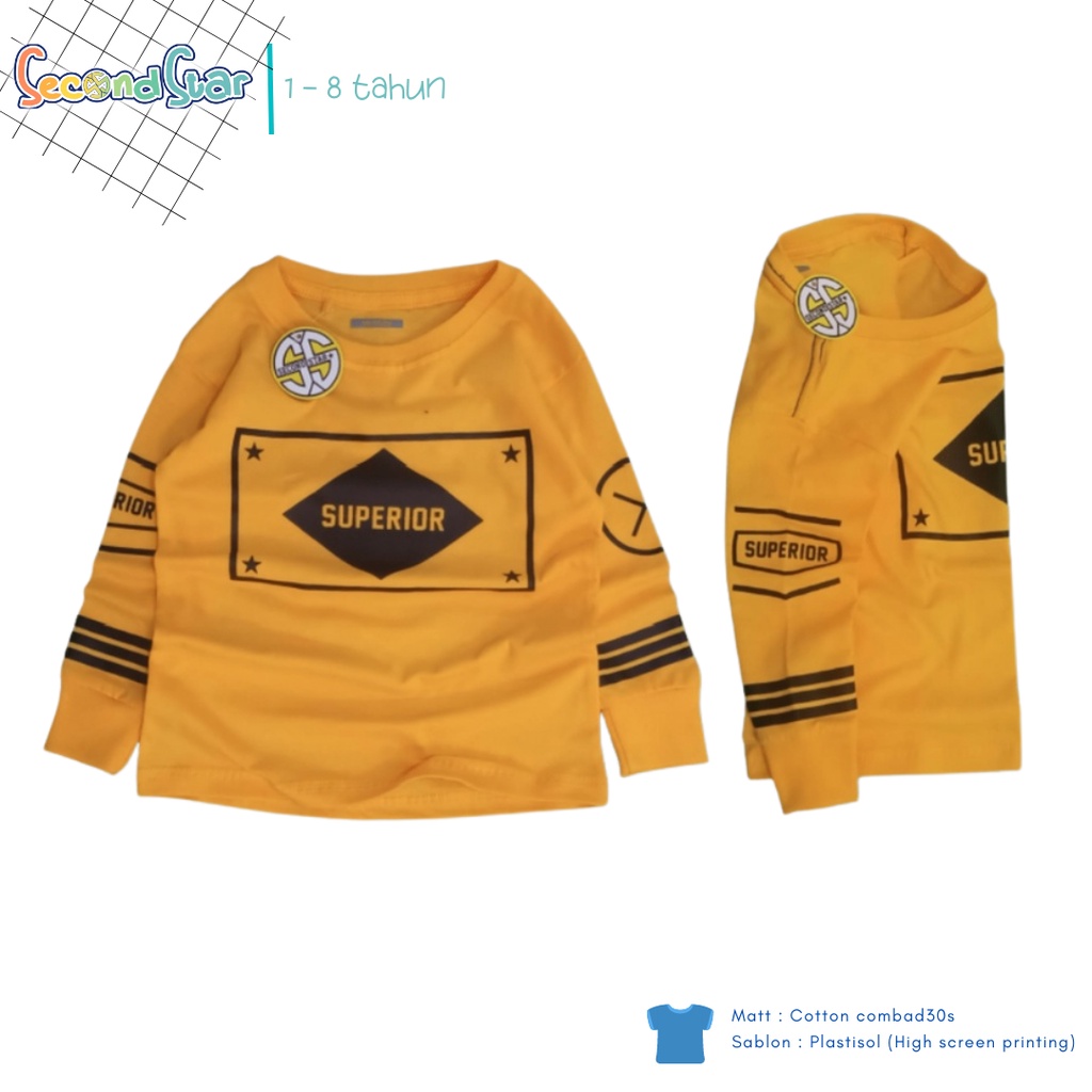 Secondstar baju anak laki laki perempuan unisex Kaos oblong lengan panjang warna kuning kuning mas 1-8 tahun