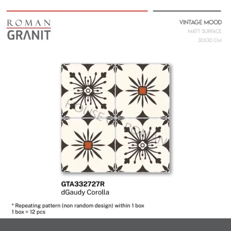 Roman Granit 30x30 dGaudy Corolla (Vintage Mood) / Roman Granit Lantai Motif Vintage Tegel / Roman Granit Dinding Motif Vintage Tegel / Granit Lantai Motif Tegel / Lantai Motif Jadul / Granit Lantai Murah / Granit Lantai Kekinian / Granit Dinding Jadul