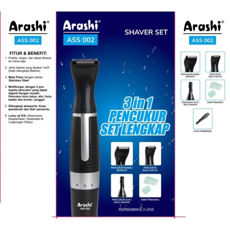 Alat Cukur / Pencukur ARASHi SHAVER SET ASS-002 / Pencukur murah Bagus / Alat cukur bagus