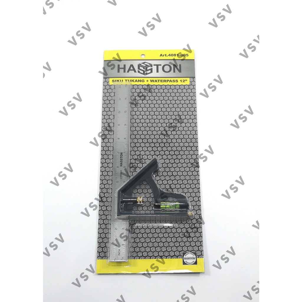 HASSTON Siku Tukang + Waterpass 12&quot; Penggaris Siku Waterpass 30cm 4081-005