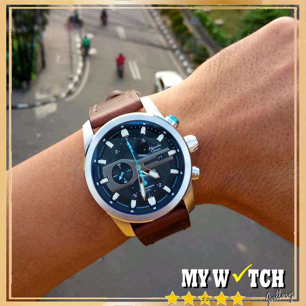 Jam Tangan Alexandre Christie / Alexander Pria AC 6270 MC Brown Silver Blue Original Diameter 4,5 cm