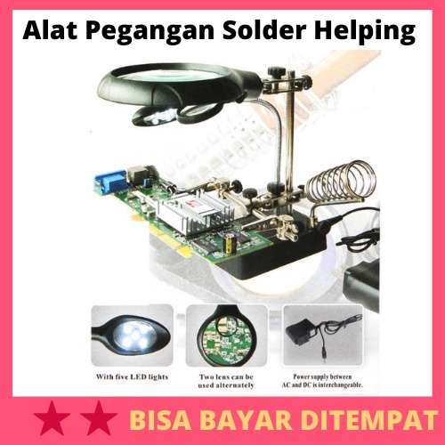 Helping Hand Alat Pegangan Solder Kaca Pembesar LED / Alat Pegangan Stand Holder Tempat Dudukan Sold