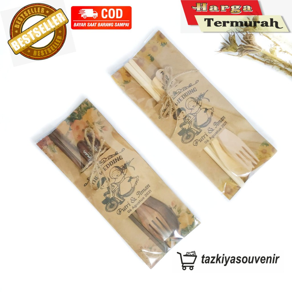 Souvenir Pernikahan Sendok Garpu Kayu Sumpit Set Rustic Unik