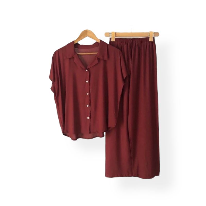 PIYAMA | BAJU TIDUR WANITA | SETELAN WANITA | PIYAMA WANITA | PIYAMA RAYON | PAJAMAS | PIYAMA JUMBO-Maroon
