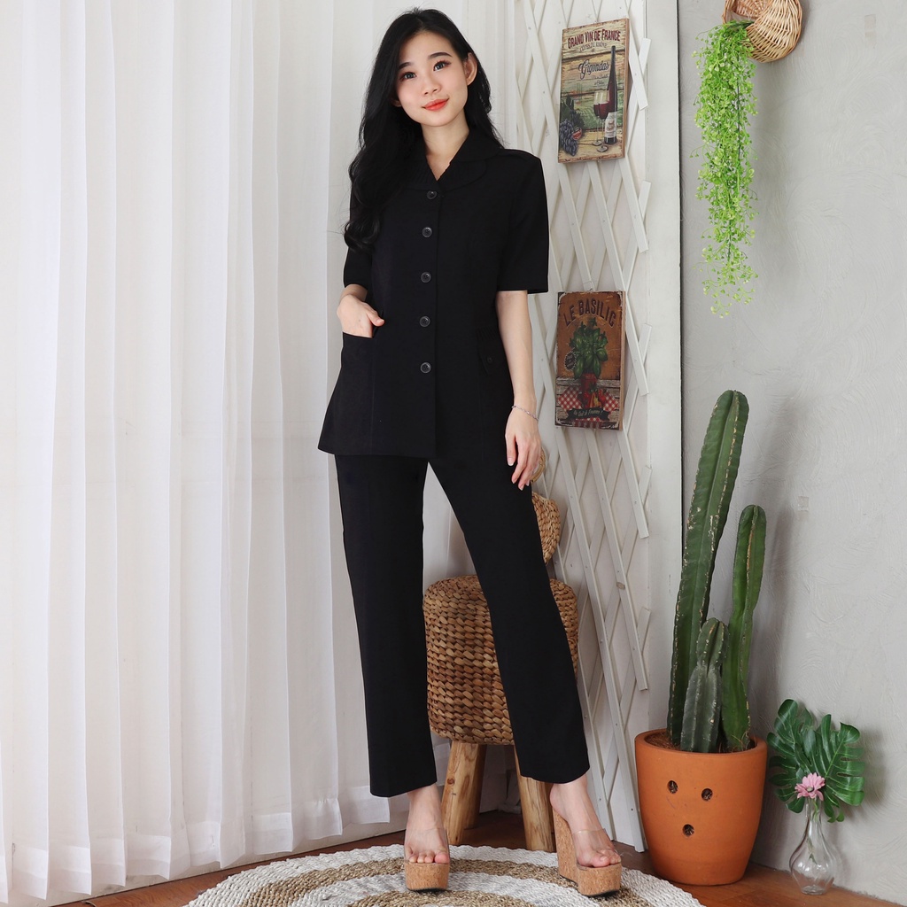 BLAZER WANITA LYNELLE / Seragam PNS / Blazer PNS / Baju PDH PNS Wanita / Baju Dinas Pemda Wanita / Baju Khaki PNS Wanita / Seragam ASN Wanita / Baju Guru Wanita - 7010 HITAM ROKPENDEK