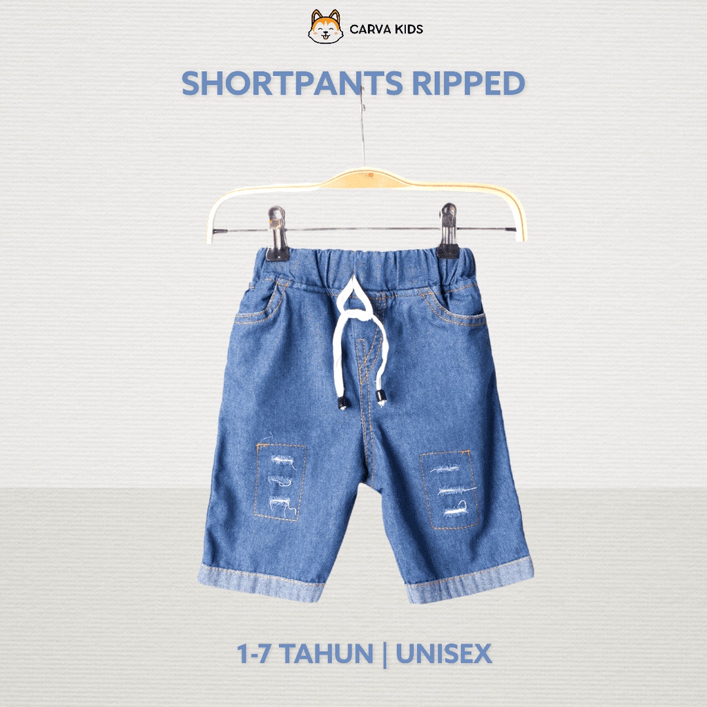 CELANA PENDEK CARVA JEANS ANAK SOBEK RIPPED BLUE LAKI LAKI PEREMPUAN LUCU IMUT