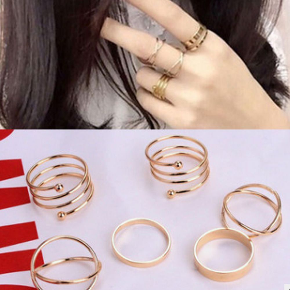 MXBEAUTY Punk Rings Gold Metal Cross Jewelry Urban United States Europe Fashion Band Woman 6pcs/set/Multicolor