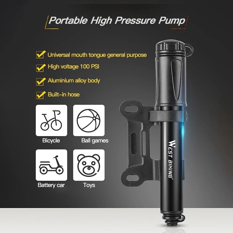 West Biking Pompa Manual Ban Sepeda Mini Bike Pump 100 PSI - A1-4-5 - Black