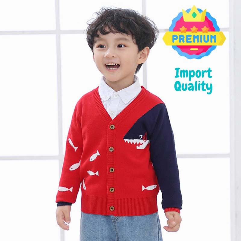 Cardigan kids import kardigan anak hangat cowok korea winter tebal baby shark gunung