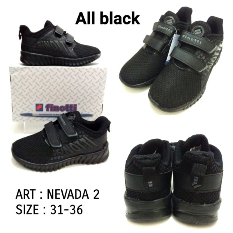 TERBARU SEPATU ANAK UNISEX KREKETAN ALL BLACK FINOTTI NEVADA 2 SIZE 31-36 TERMURAH