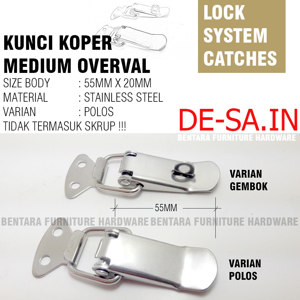 Stainless Steel Kunci Koper 55MM Sedang  - Medium Overval Kunci Peti Box