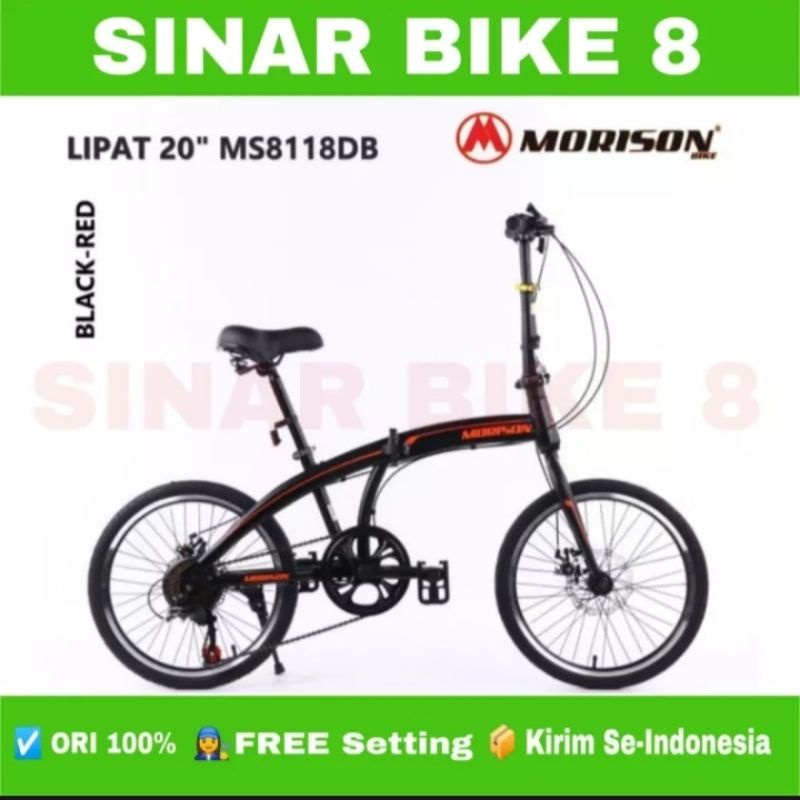 Sepeda lipat 20" MORISON type 8118 kecepatan 7 speed dengan Rem cakram double disc breaker